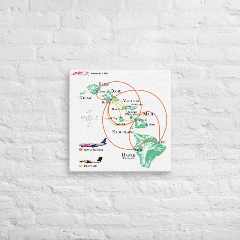 Aloha Airlines September 1997 Airline Map Canvas - Image 3