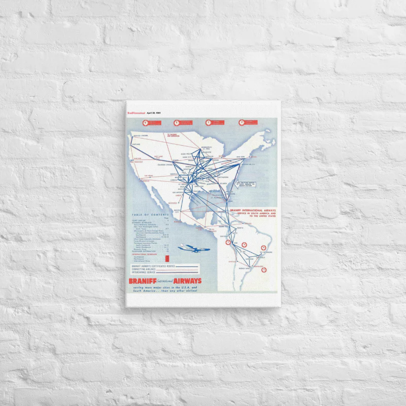 Braniff Airways April 1961 Airline Map Canvas - Image 3