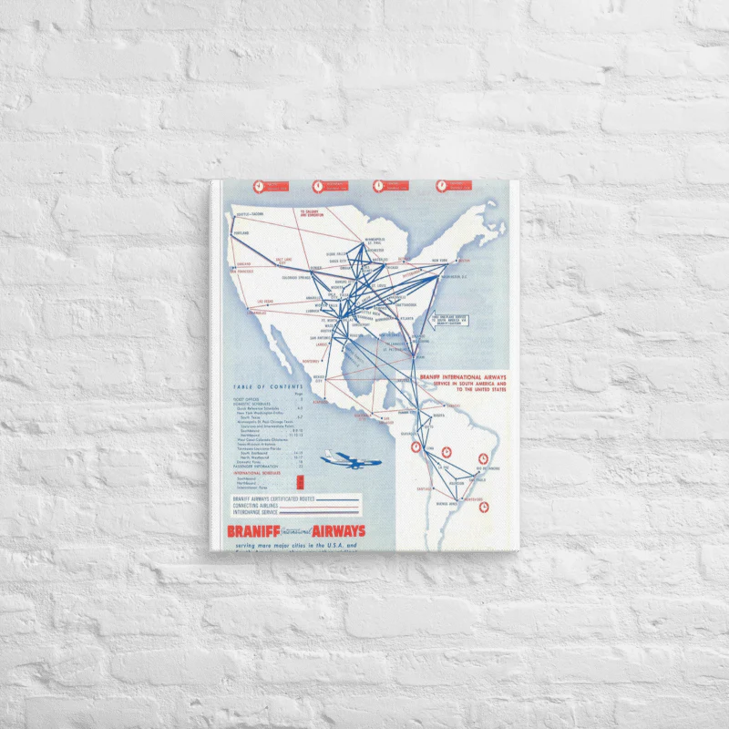 Braniff Airways April 1961 Airline Map Canvas - Image 4