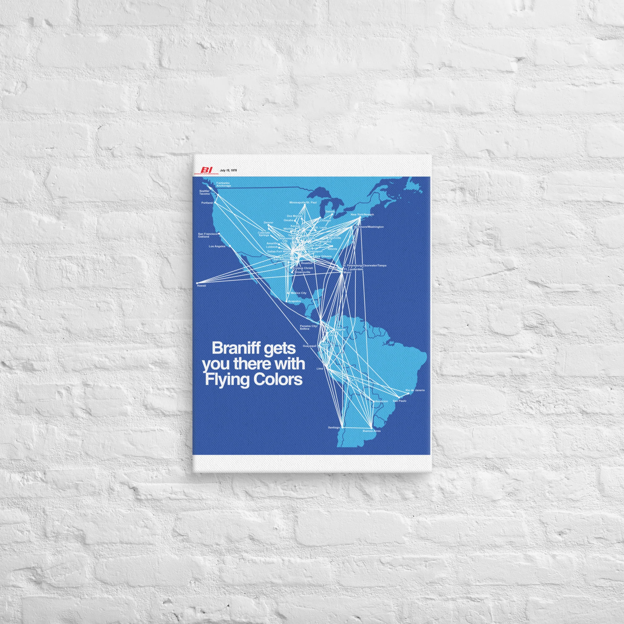 Braniff International July 1976 Airline Map Canvas - Image 5