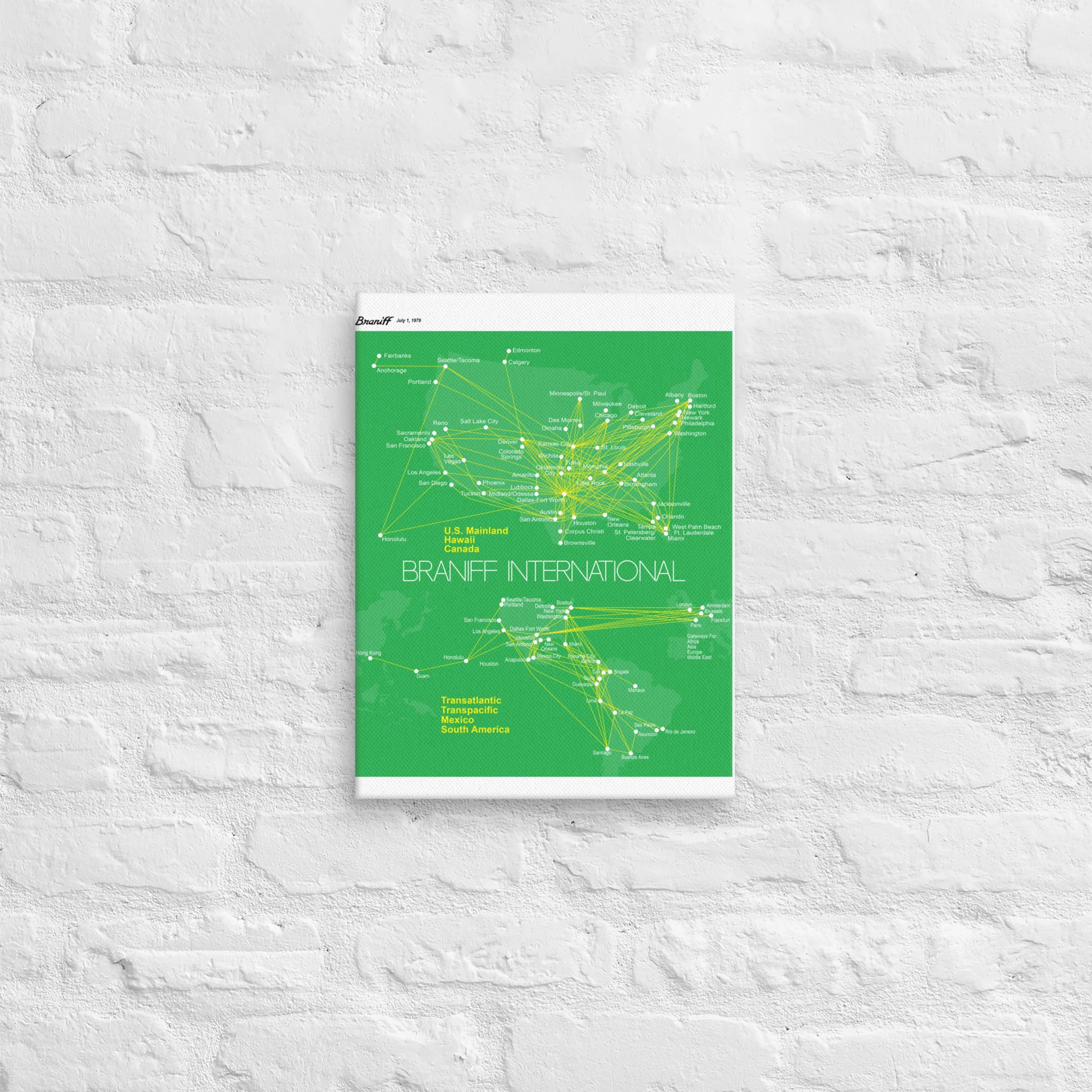 Braniff International July 1979 Airline Map Canvas - Image 4