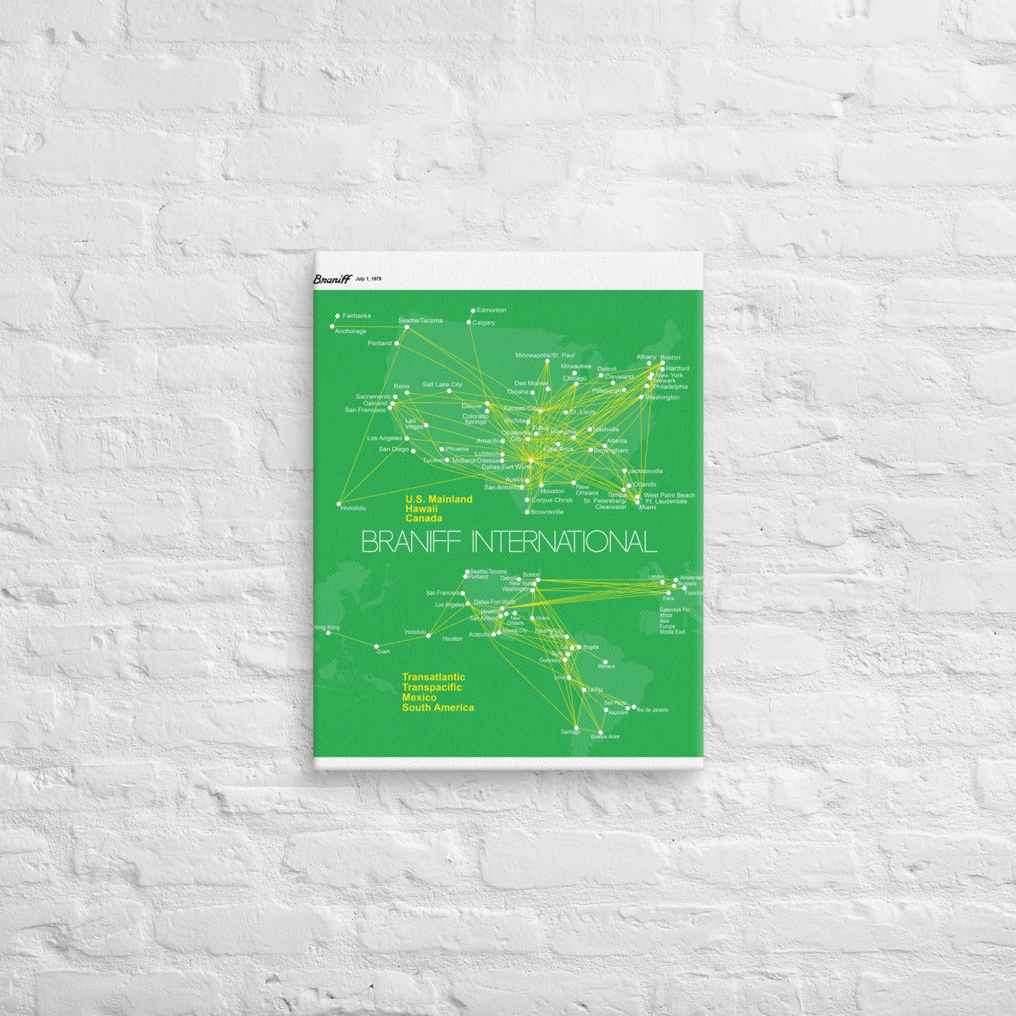 Braniff International July 1979 Airline Map Canvas - Image 5