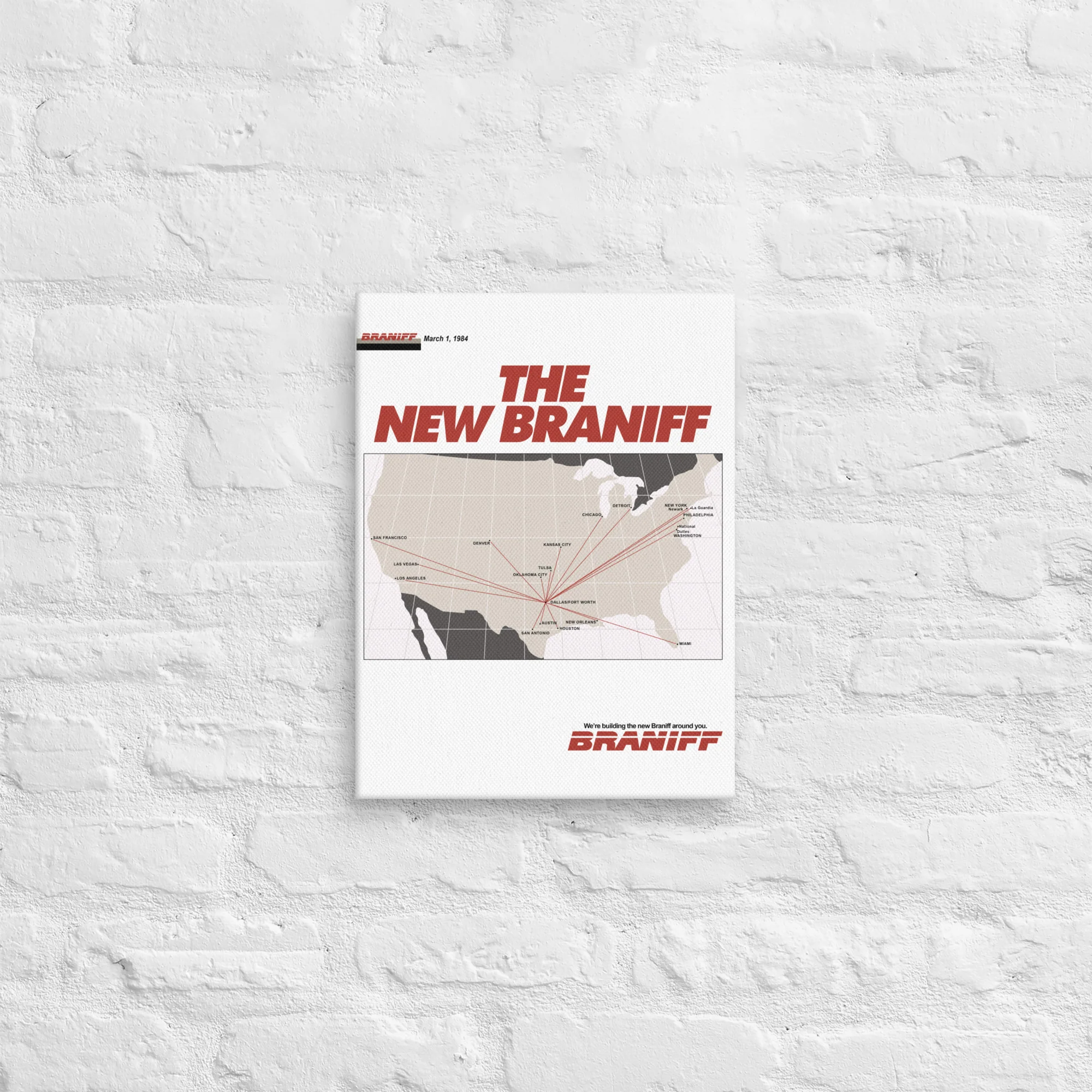 Braniff International March 1984 Airline Map Canvas - Image 3