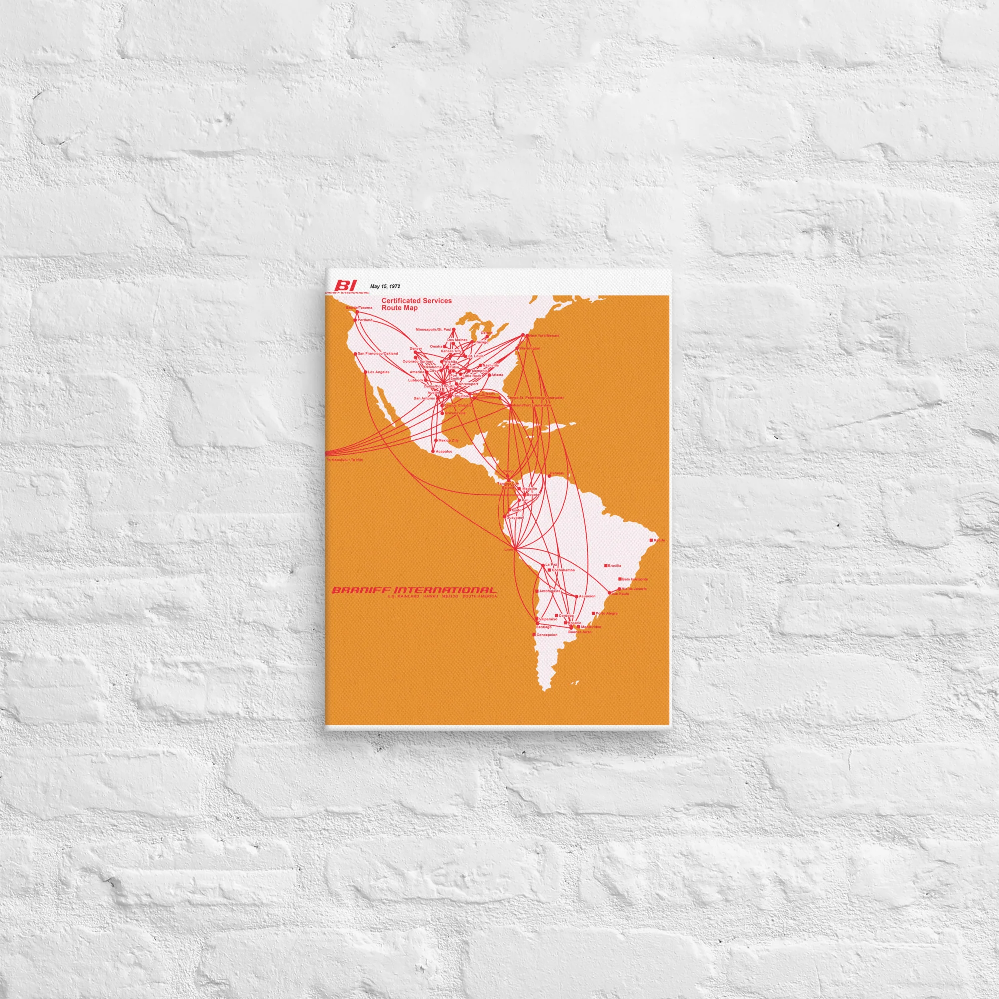 Braniff International May 1972 Airline Map Canvas - Image 4