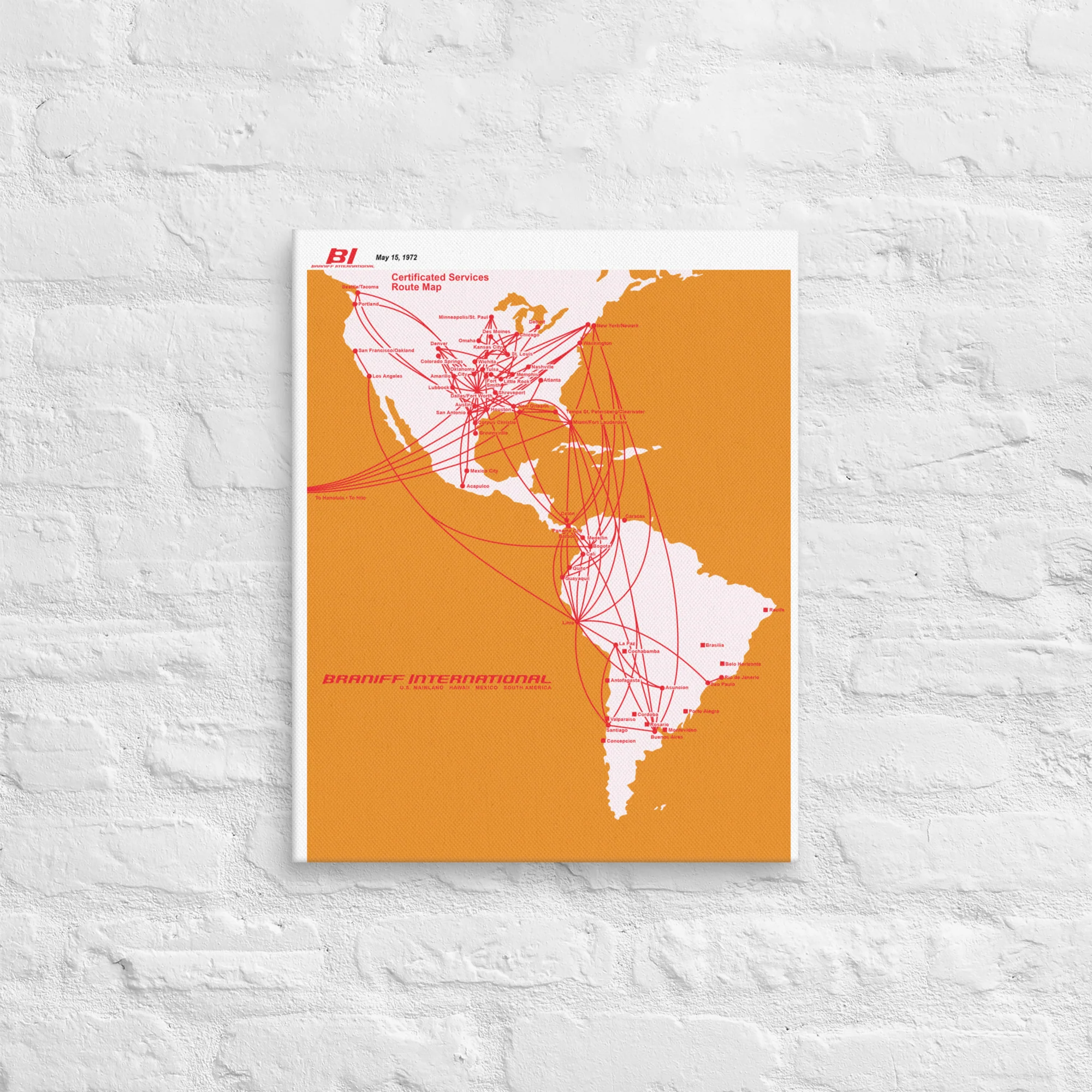 Braniff International May 1972 Airline Map Canvas - Image 5