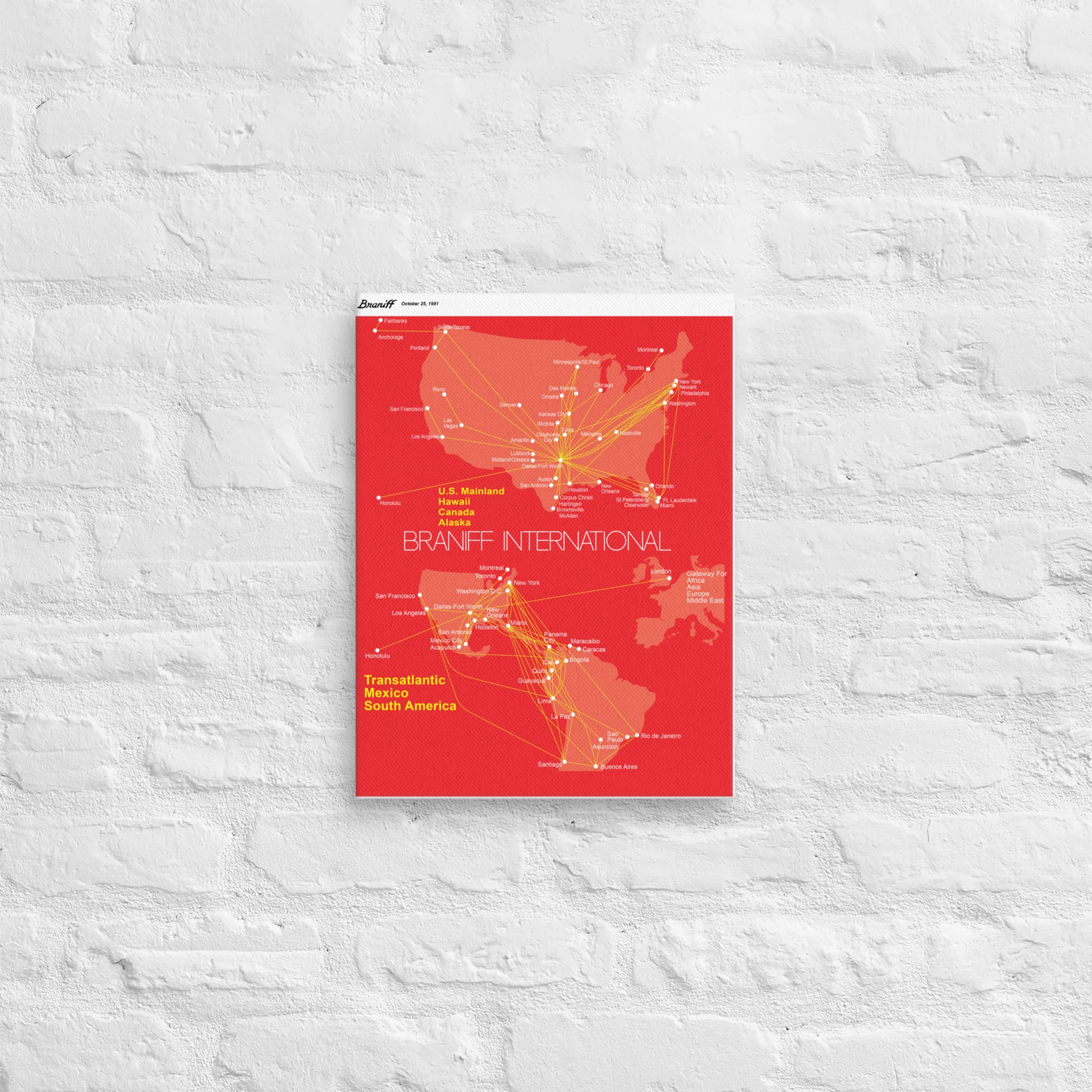 Braniff International October 1981 Airline Map Canvas - Image 4