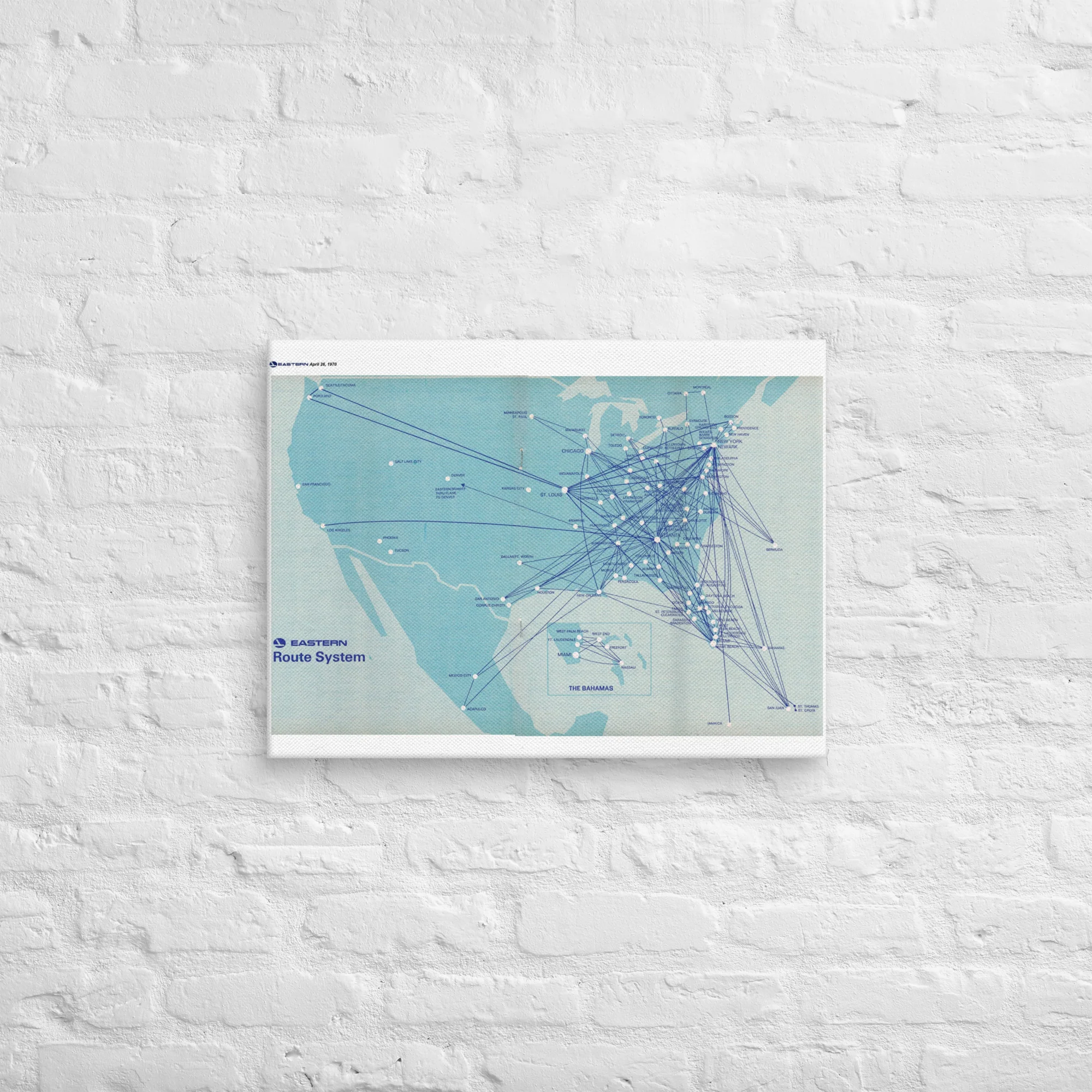 Eastern Air Lines April 1970 Airline Map Canvas - Image 5