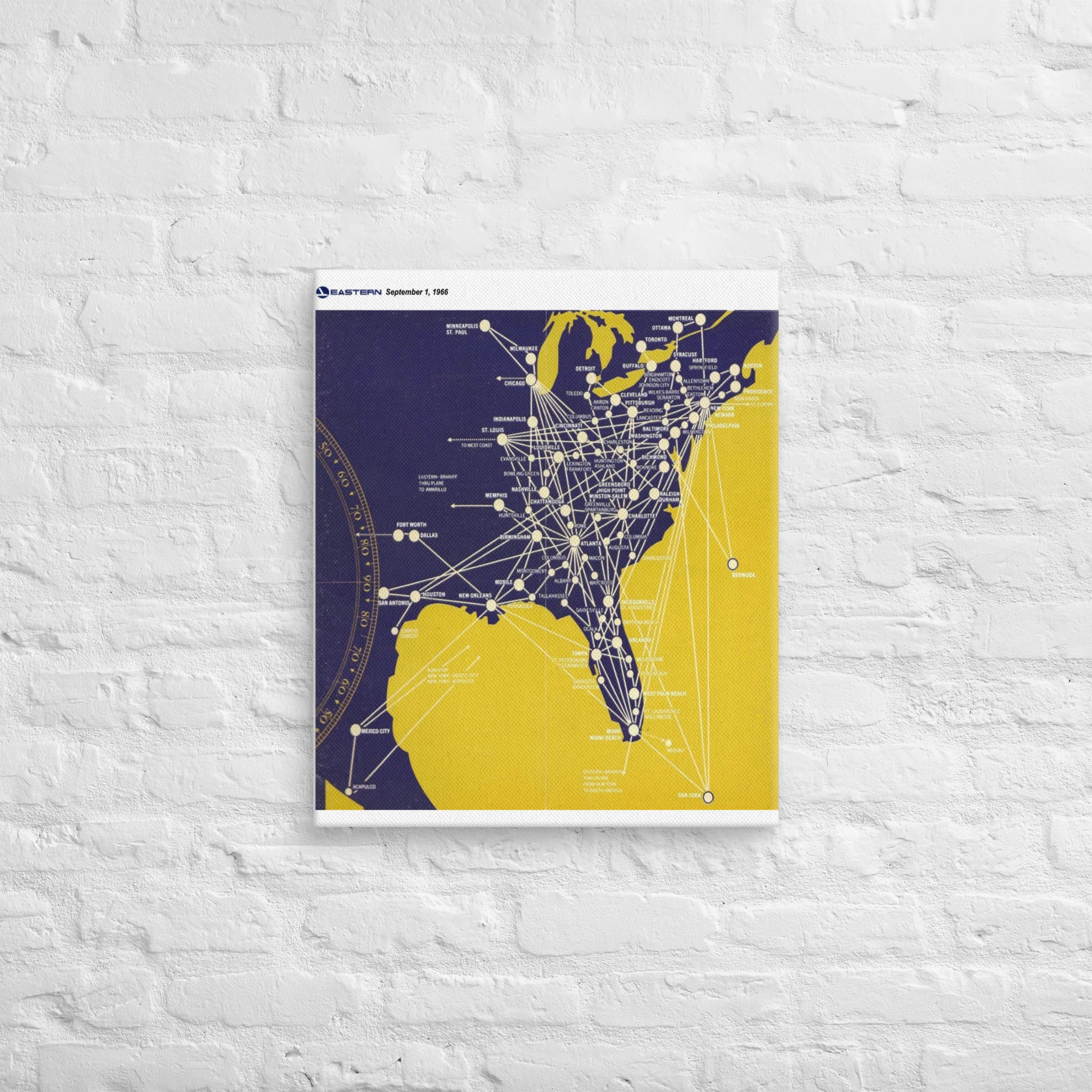 Eastern Air Lines September 1966 Airline Map Canvas