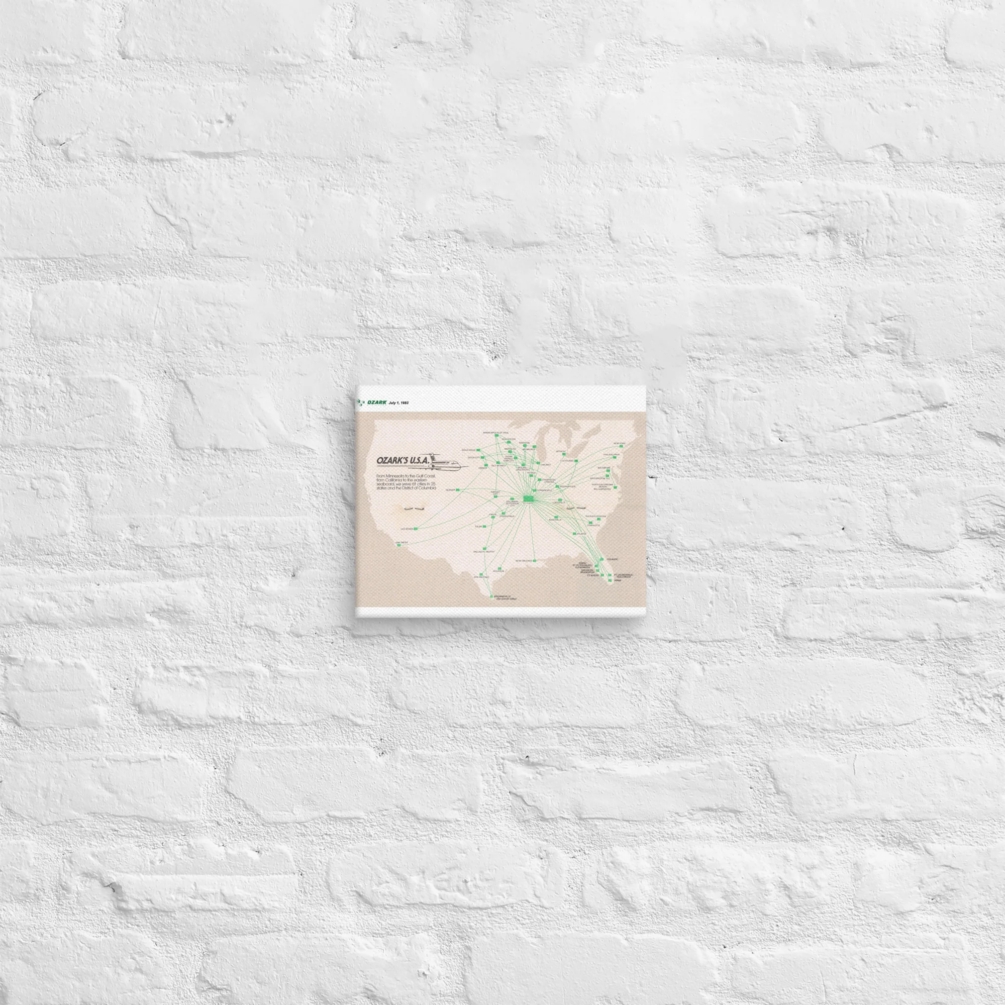 Ozark Air Lines July 1982 Airline Map Canvas - Image 3